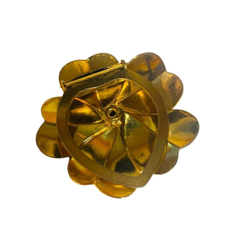 Vintage Goldtone Scarf Shoe Hat Lever Clip 1.5" Diameter Textured Dimensional - Picture 8 of 8